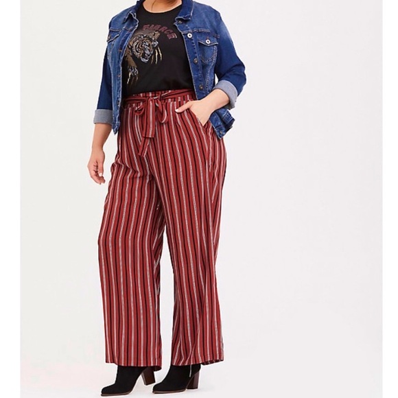 torrid Pants - Torrid Rush Red Stripe Challis Tie Front Pockets Wide Leg Pant Trousers Sz 2X